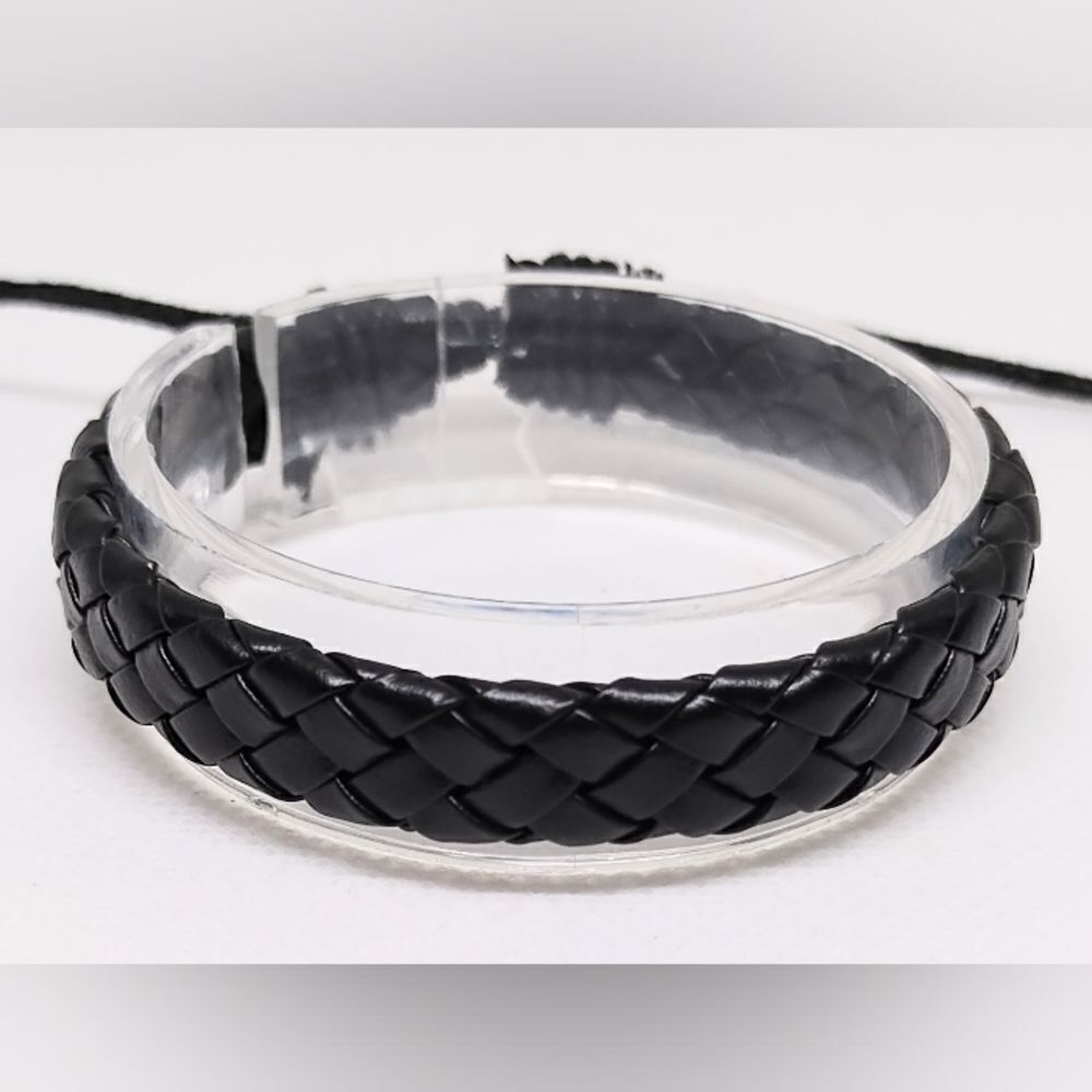 Men's leather bracelet braided black new e41‎